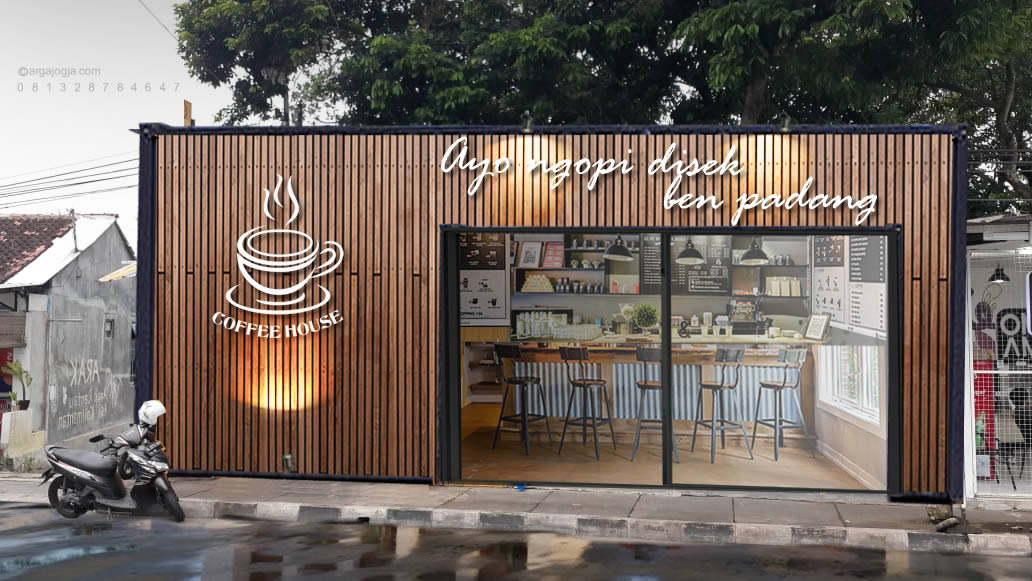 Desain Fasad Simple Warung Kopi Kecil Pinggir Jalan – Argajogja